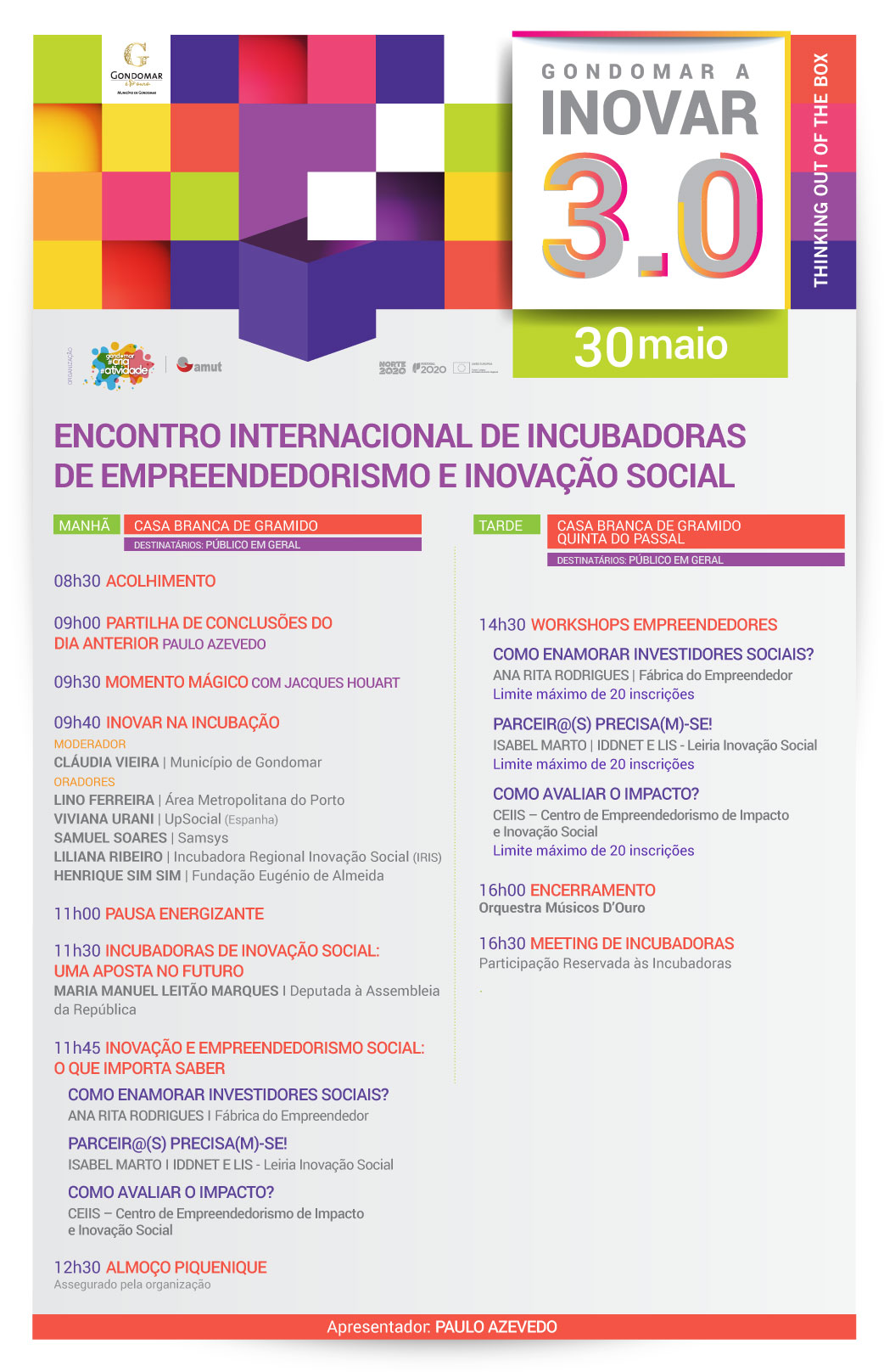 Gondomar a Inovar 3.0 programa do dia 30 de maio 2019